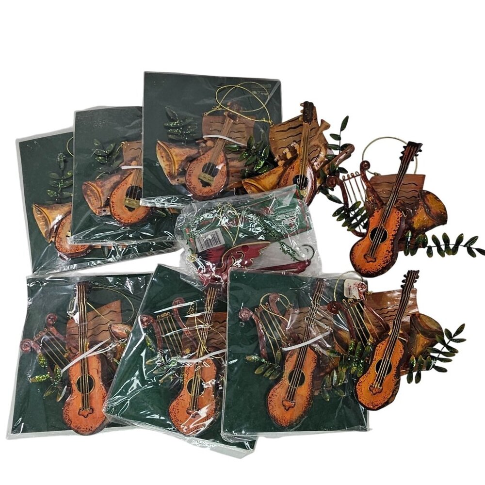 Musical Instrument Christmas Ornaments Set Of 10 Metal Cardinal Bird Lot